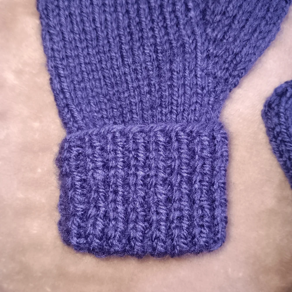 Handmade Handknit Girl's Dark Purple Wool-Blend Mittens 5-8 Years